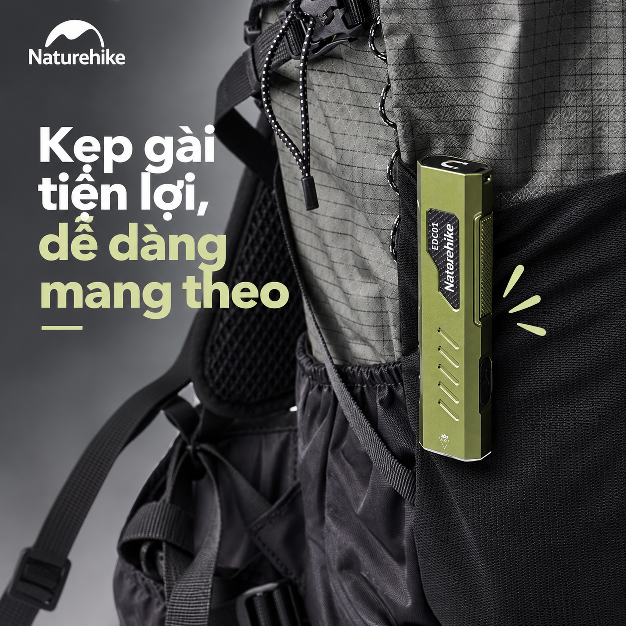 Đèn Pin Cầm Tay Naturehike EDC01 – 1500LM, Chiếu Xa 120m, Pin 1000mAh, IPX4, Sạc Type-C CNK2450ZM016