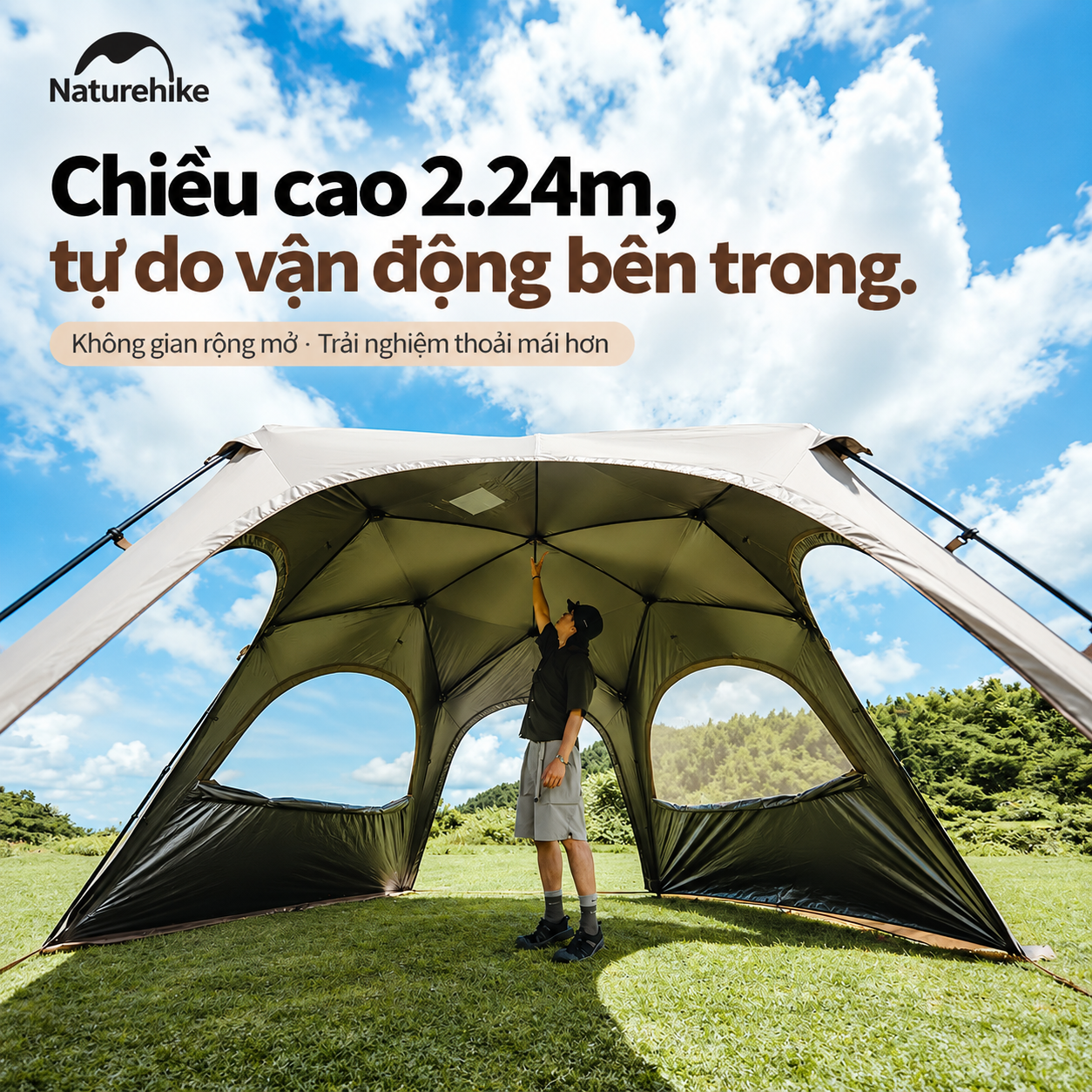 Lều Mái Vòm Lục Giác Naturehike 14m², Lều Cắm Trại Dã Ngoại Gia Đình Chống Nắng Chống Thấm CNK230WS014