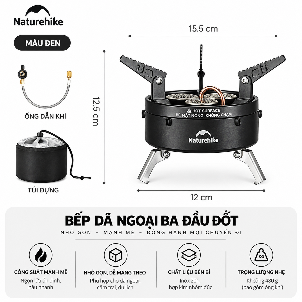 Bếp gas dã ngoại Naturehike - 3 đầu đốt, công suất lớn CNK2450CF019