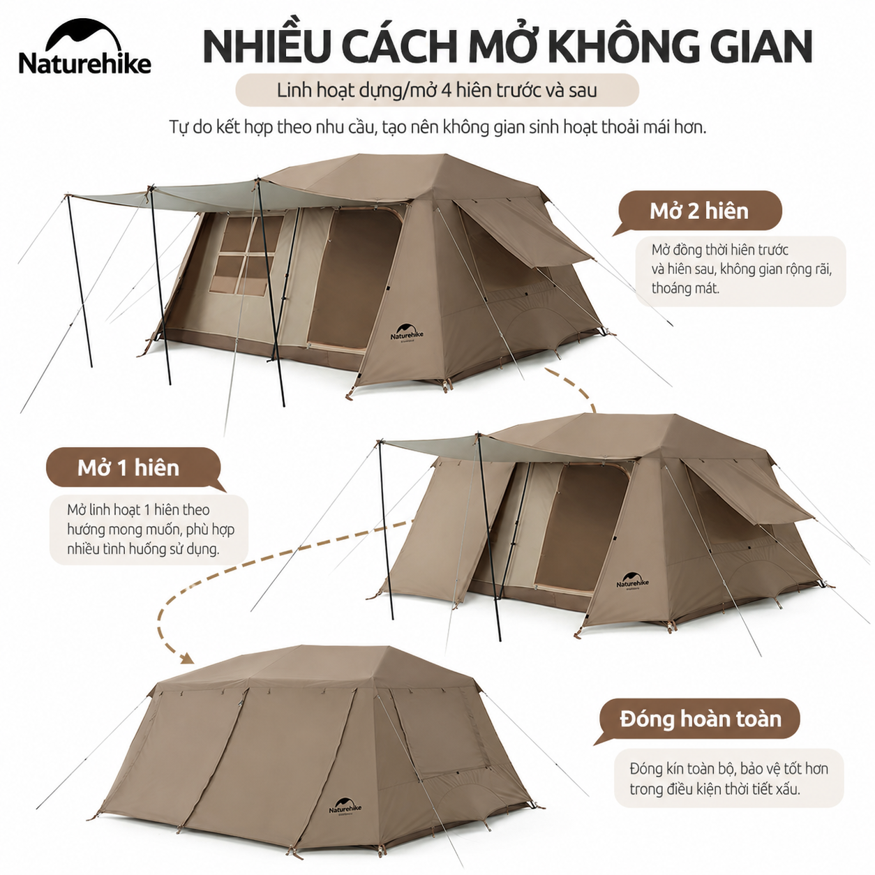 Lều Cắm Trại Naturehike Village 13 Tự Động, Lều Gia Đình 4-6 Người Rộng Rãi, Oxford 210D Tiblack Chống Nắng CNH22ZP004