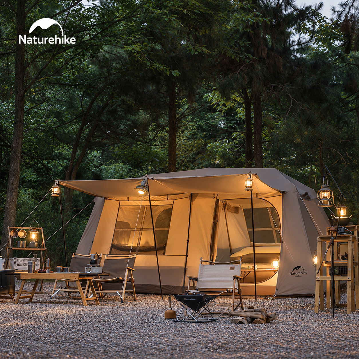 Lều Cắm Trại Naturehike Village 13 Tự Động, Lều Gia Đình 4-6 Người Rộng Rãi, Oxford 210D Tiblack Chống Nắng CNH22ZP004