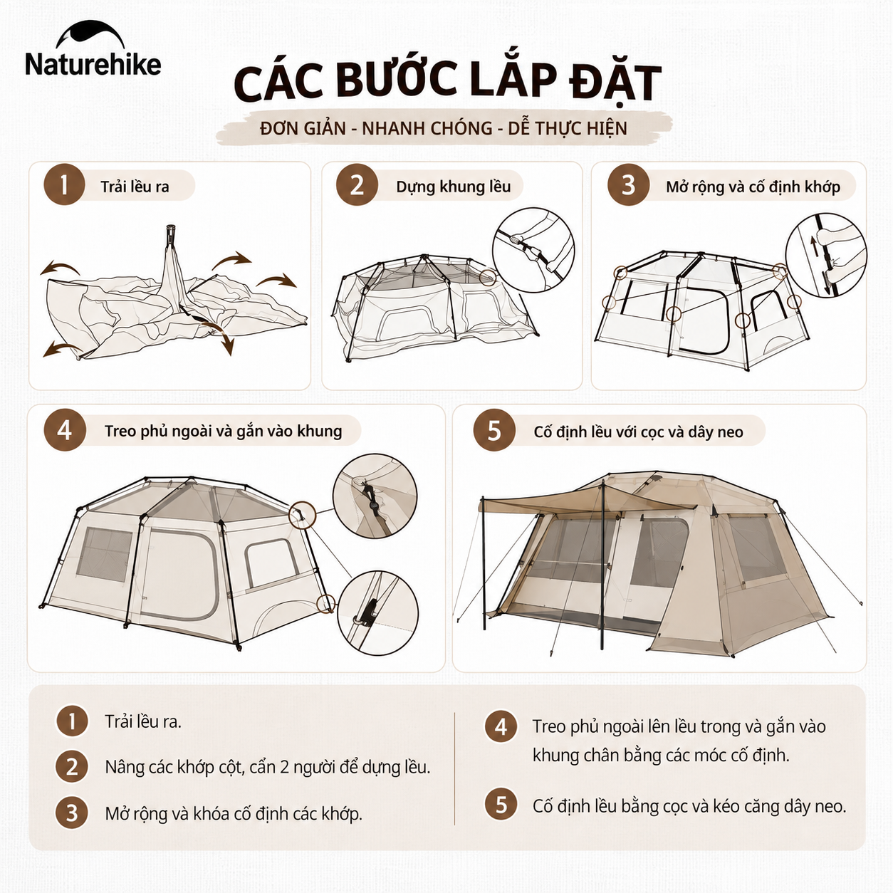Lều Cắm Trại Naturehike Village 13 Tự Động, Lều Gia Đình 4-6 Người Rộng Rãi, Oxford 210D Tiblack Chống Nắng CNH22ZP004