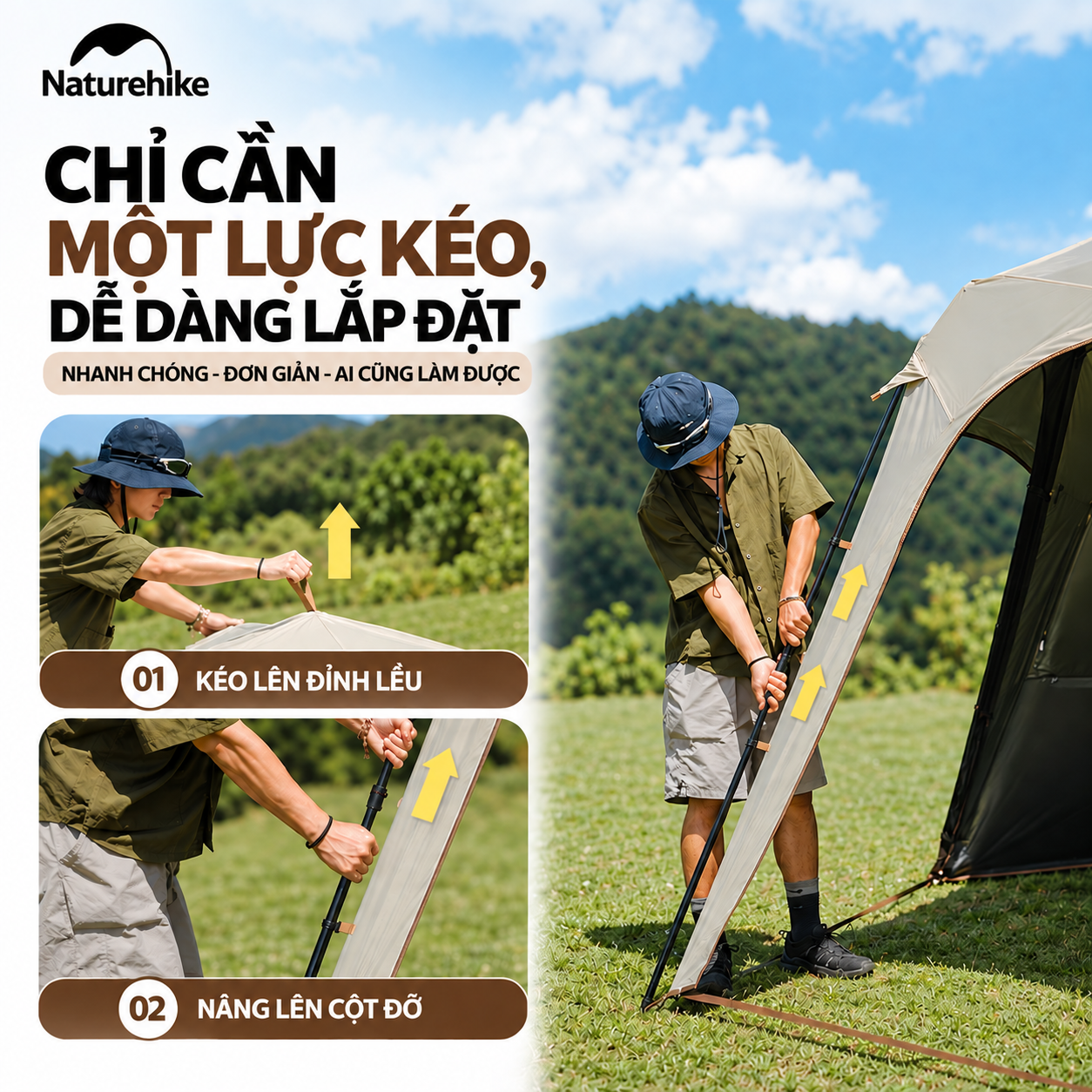 Lều Mái Vòm Lục Giác Naturehike 14m², Lều Cắm Trại Dã Ngoại Gia Đình Chống Nắng Chống Thấm CNK230WS014