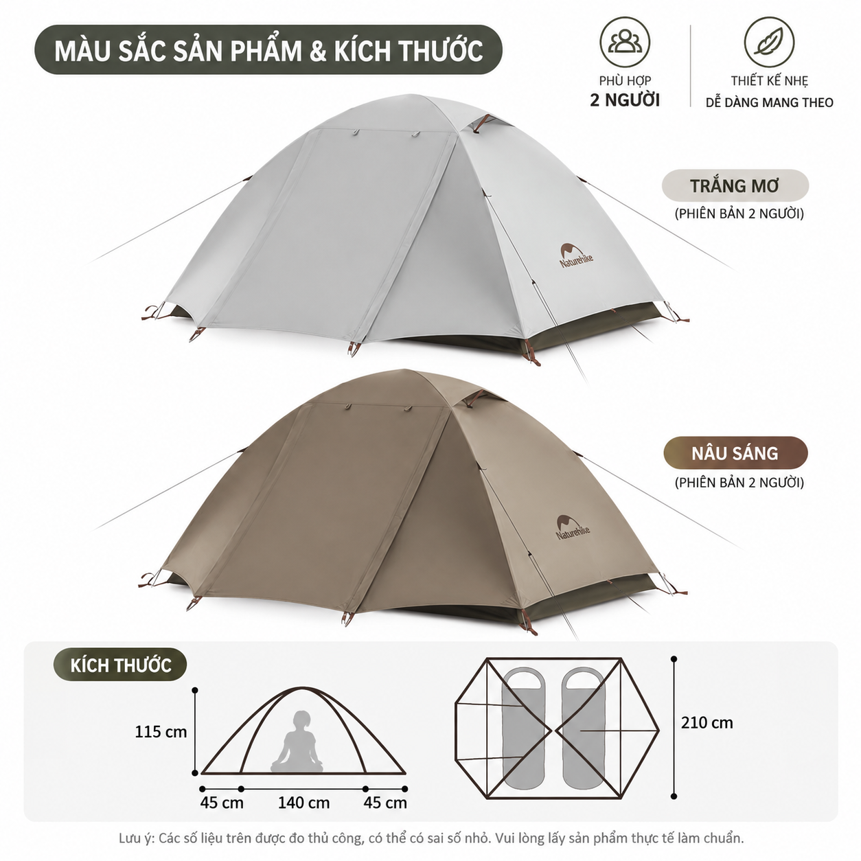 Lều Cắm Trại Naturehike 2-3 Người Siêu Nhẹ, Chống Nước PU2000mm+, UPF50+, Khung Nhôm 7001 CNK2300ZP024