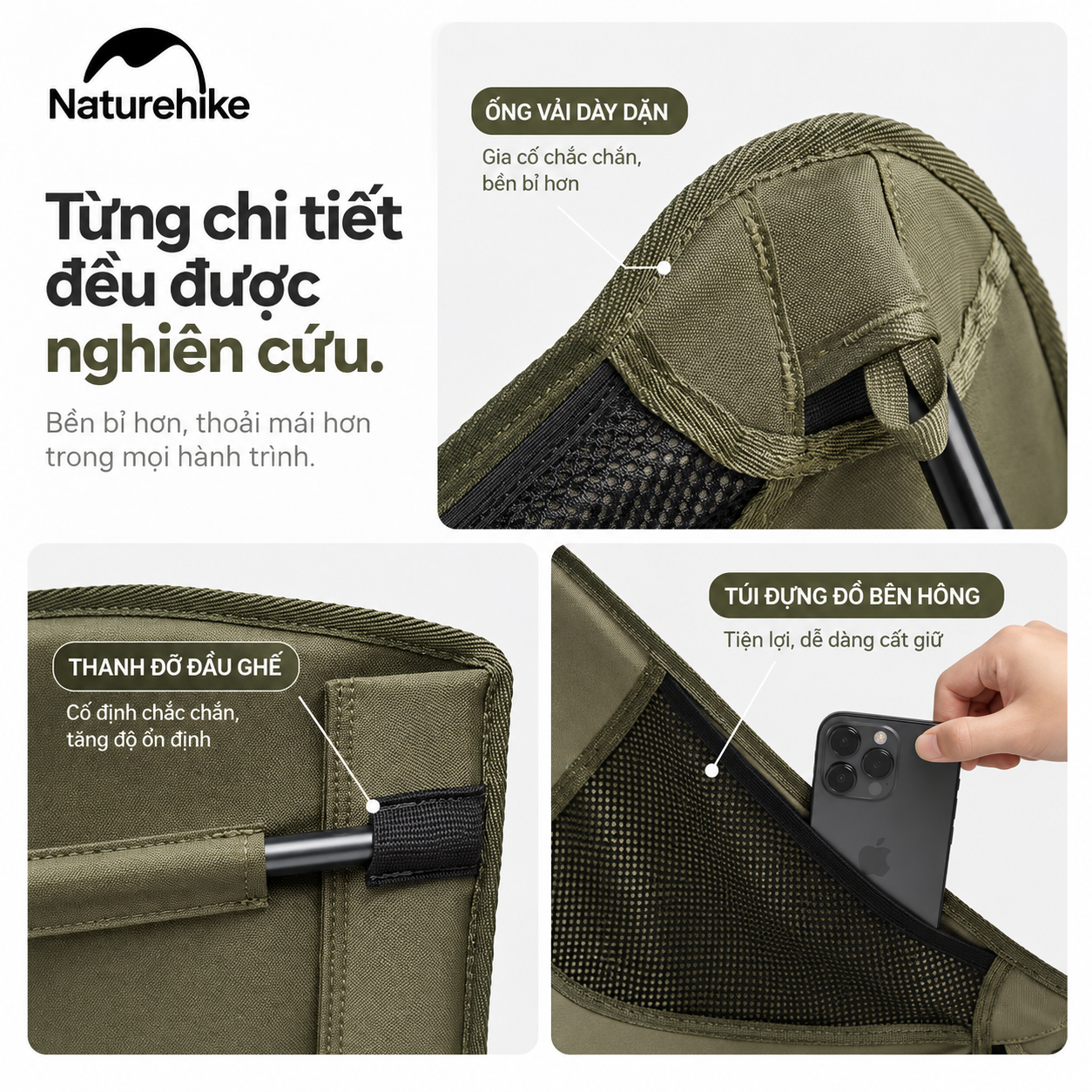 Ghế Dã Ngoại Naturehike YL01 – Tựa Lưng Cao, Đệm Êm, Gấp Gọn CNK2550JJ013