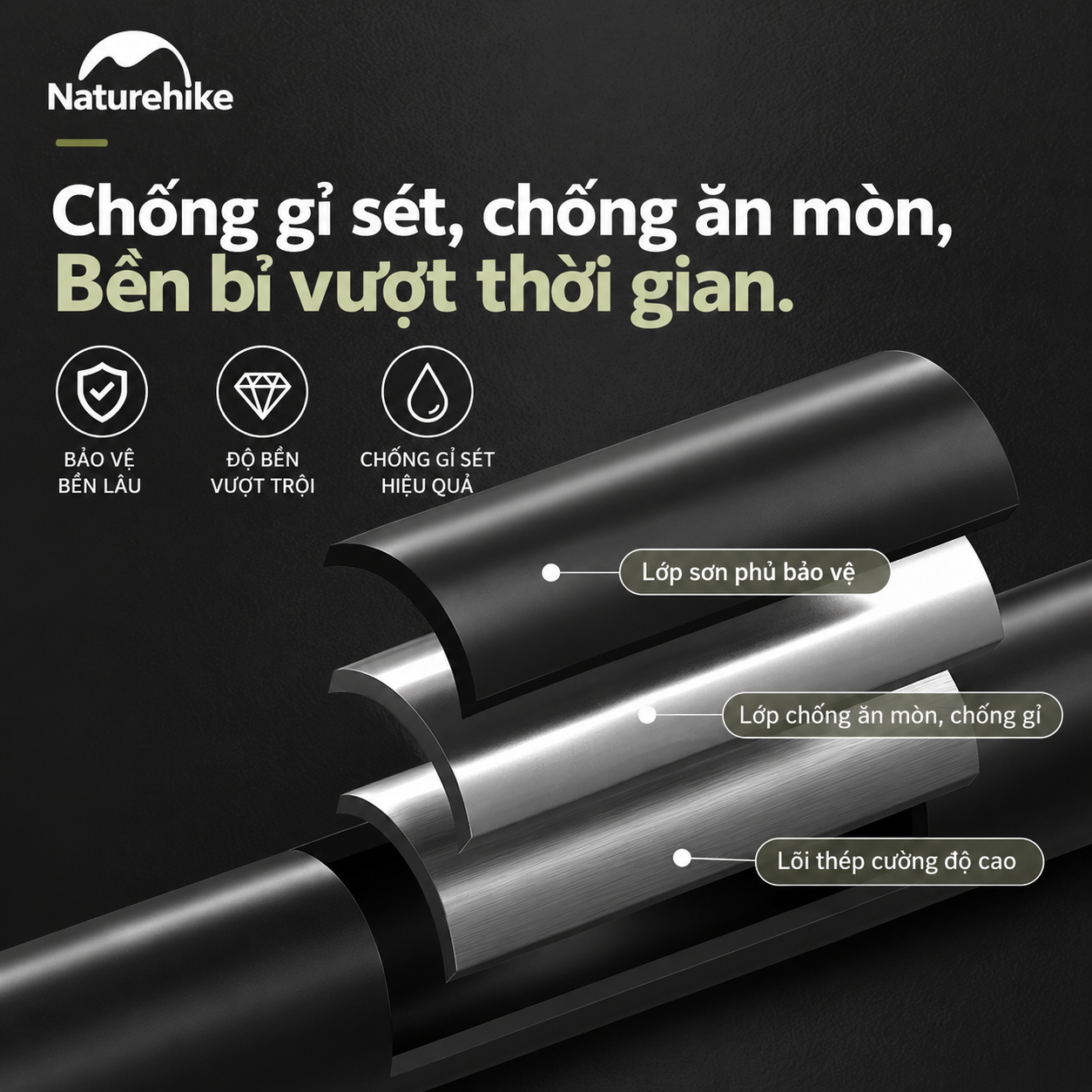Cột Chống Tăng Naturehike – Cột Dựng Tarp Camping Thép Gấp Gọn, Khóa Bấm Chắc Chắn CNK2550PJ010
