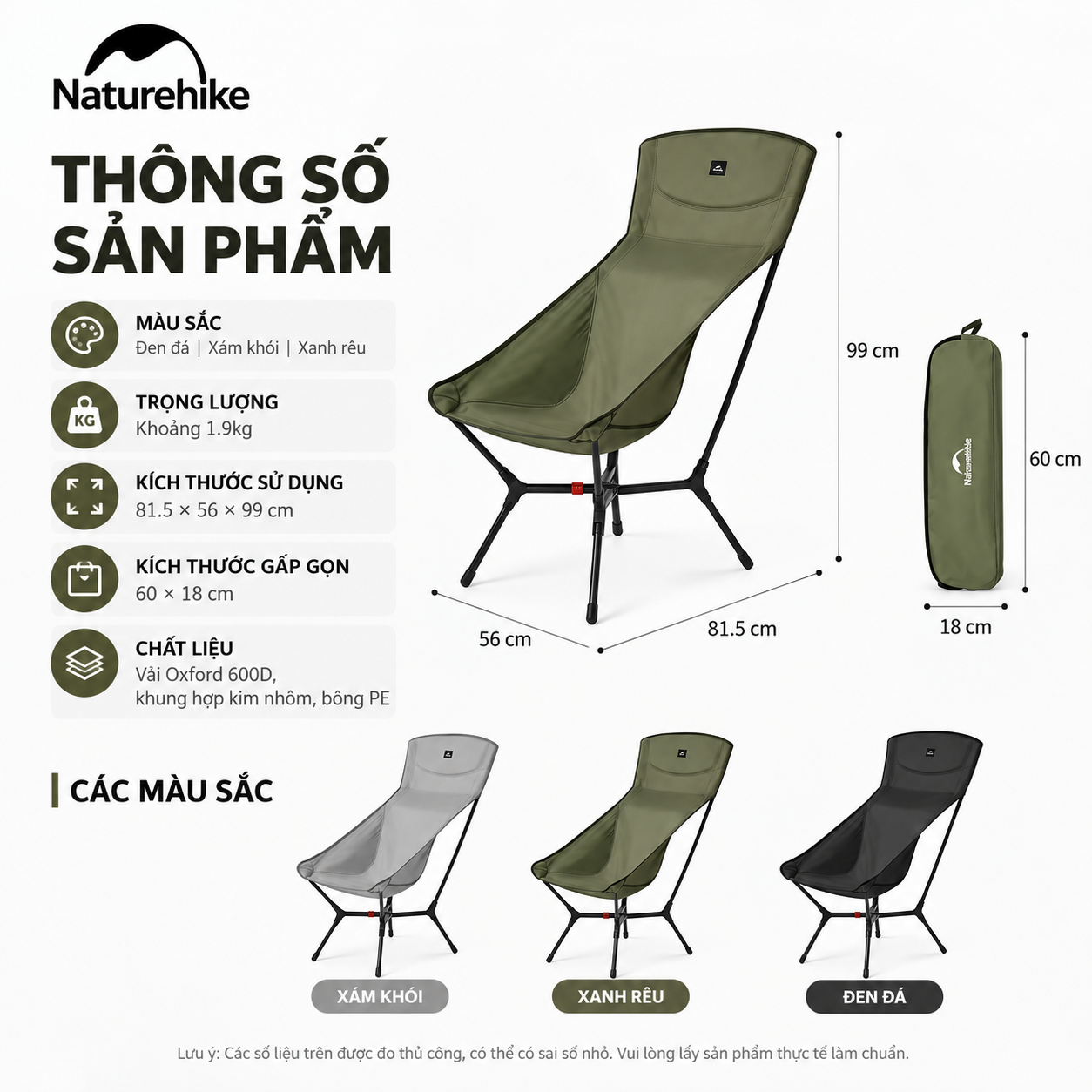 Ghế Dã Ngoại Naturehike YL01 – Tựa Lưng Cao, Đệm Êm, Gấp Gọn CNK2550JJ013