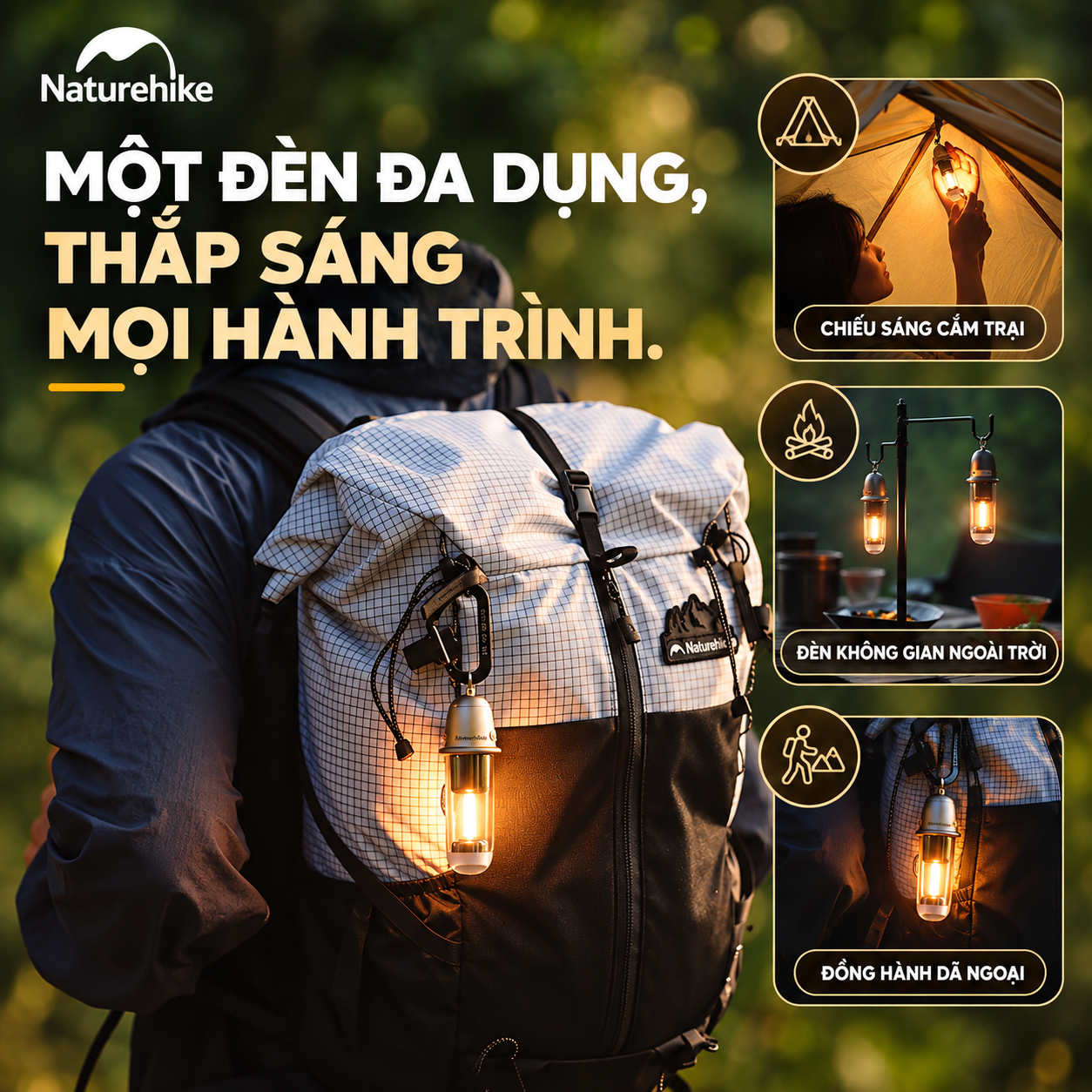Đèn treo dã ngoại naturehike 2 trong 1 – Đèn camping mini, 2 chế độ sáng, Sạc Type-c CNK2350ZM010
