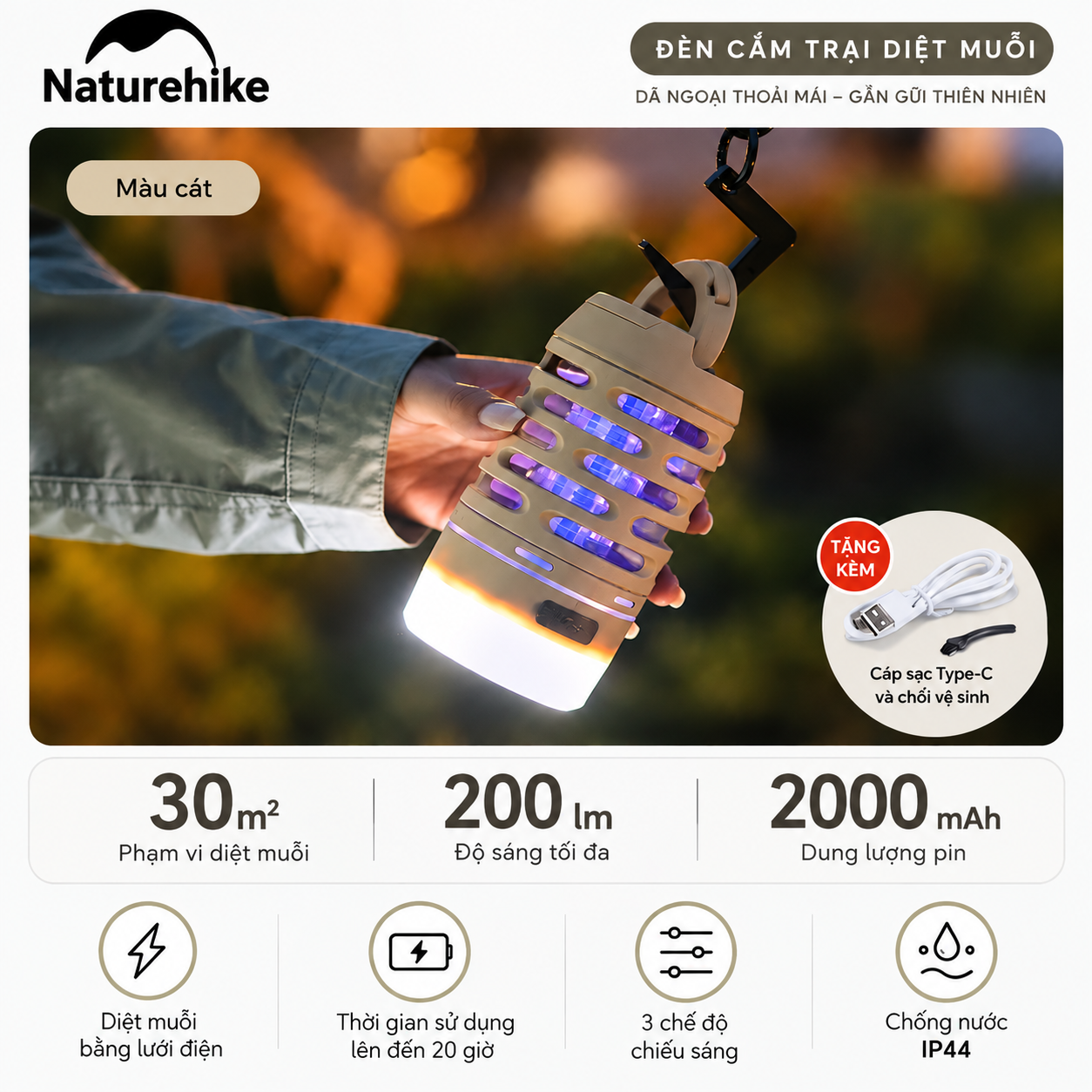 Đèn cắm trại diệt muỗi naturehike – Outdoor mosquito killer lamp | Chiếu sáng & bảo vệ không gian camping NH22ZM005