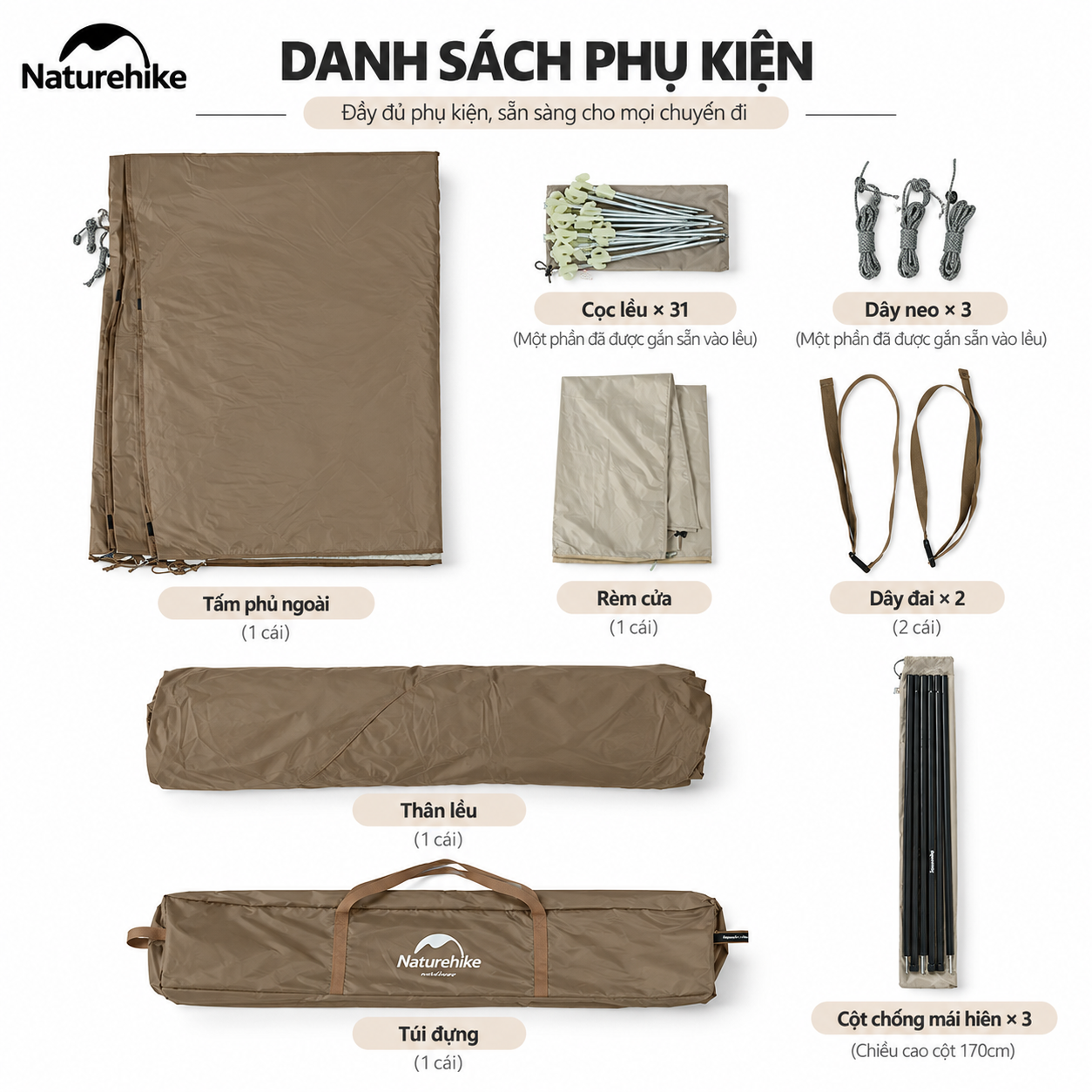 Lều Cắm Trại Naturehike Village 13 Tự Động, Lều Gia Đình 4-6 Người Rộng Rãi, Oxford 210D Tiblack Chống Nắng CNH22ZP004