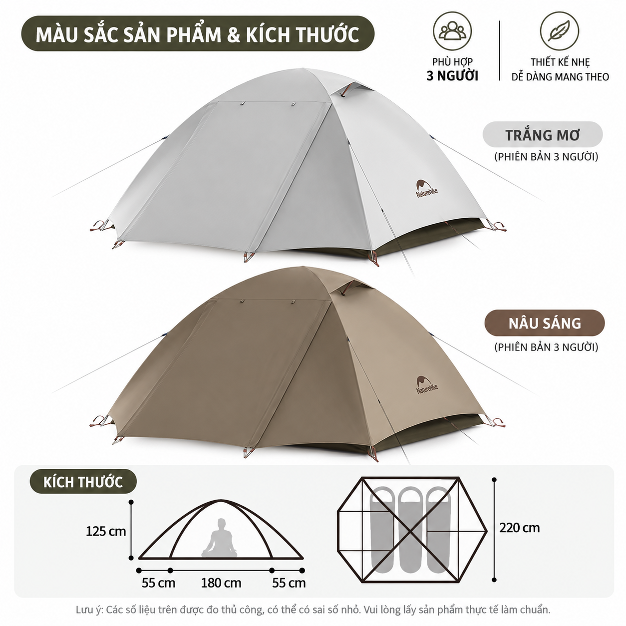 Lều Cắm Trại Naturehike 2-3 Người Siêu Nhẹ, Chống Nước PU2000mm+, UPF50+, Khung Nhôm 7001 CNK2300ZP024