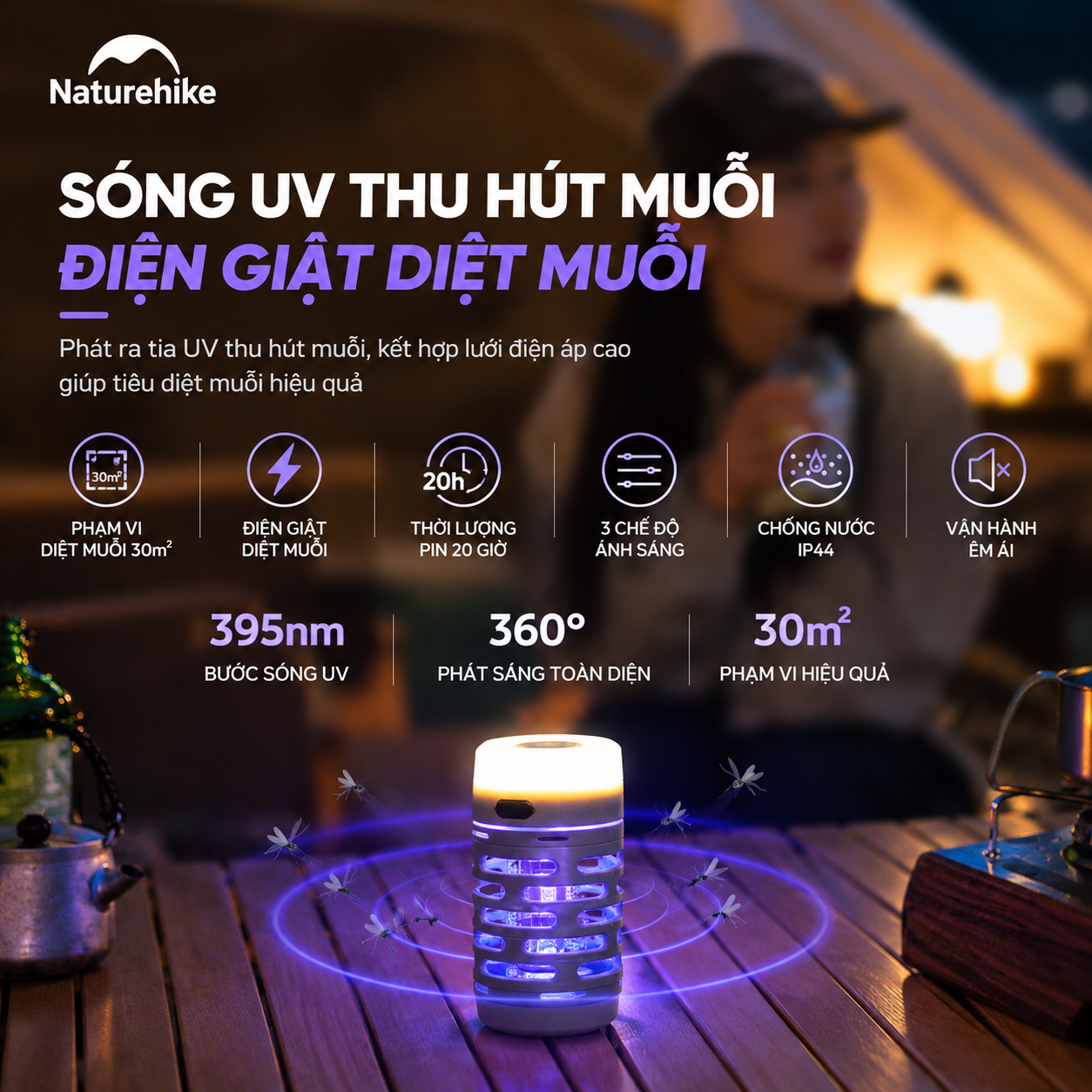 Đèn cắm trại diệt muỗi naturehike – Outdoor mosquito killer lamp | Chiếu sáng & bảo vệ không gian camping NH22ZM005