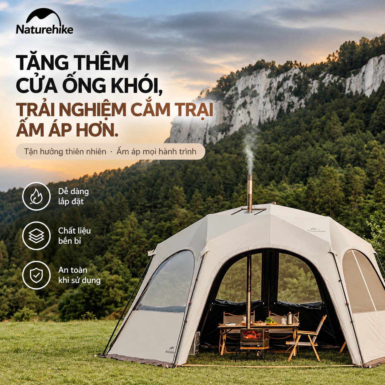 Lều Mái Vòm Lục Giác Naturehike 14m², Lều Cắm Trại Dã Ngoại Gia Đình Chống Nắng Chống Thấm CNK230WS014