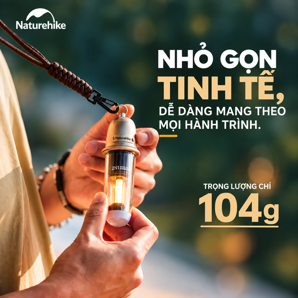 Đèn treo dã ngoại naturehike 2 trong 1 – Đèn camping mini, 2 chế độ sáng, Sạc Type-c CNK2350ZM010