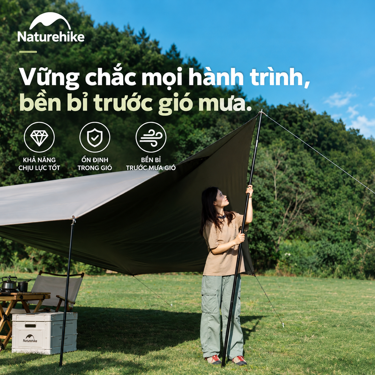 Cột Chống Tăng Naturehike – Cột Dựng Tarp Camping Thép Gấp Gọn, Khóa Bấm Chắc Chắn CNK2550PJ010