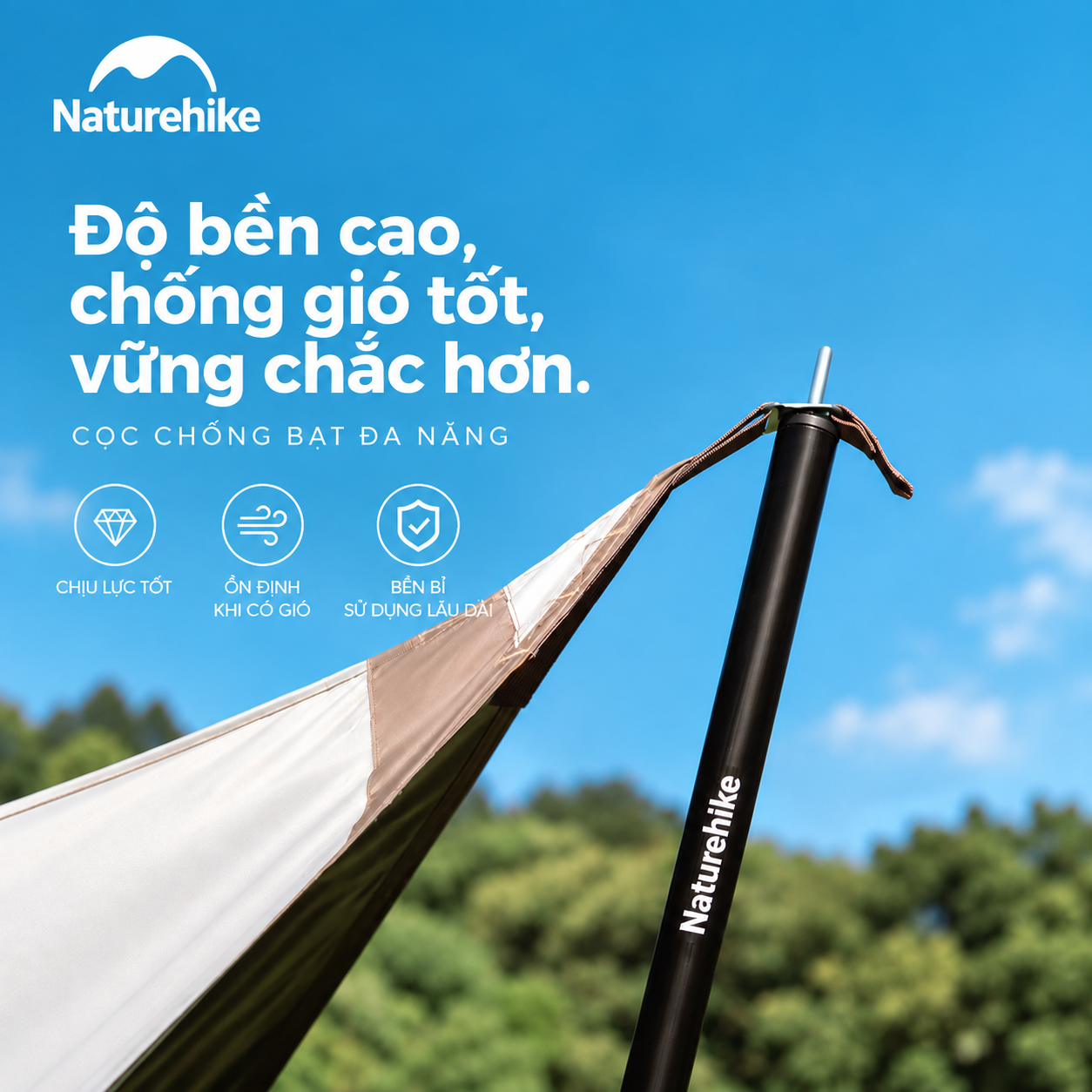 Cột Chống Tăng Naturehike – Cột Dựng Tarp Camping Thép Gấp Gọn, Khóa Bấm Chắc Chắn CNK2550PJ010
