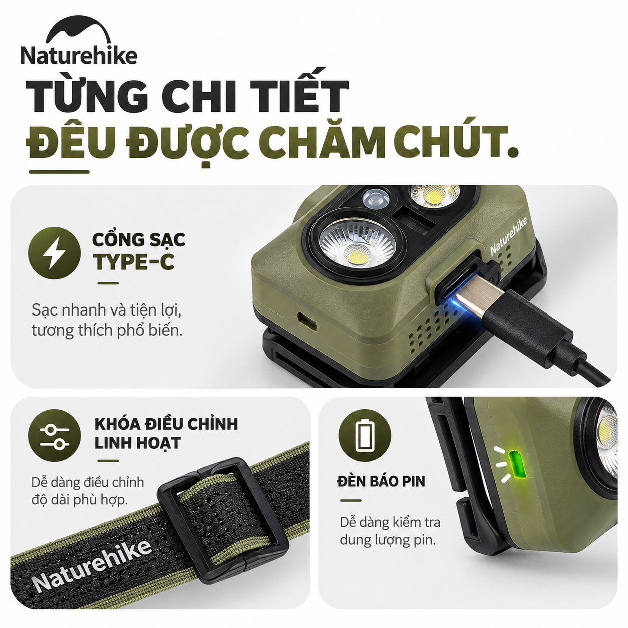 Đèn Đội Đầu Naturehike Xingyu Max – 500LM | IP66 | 84g | Type-C CNK2450ZM010