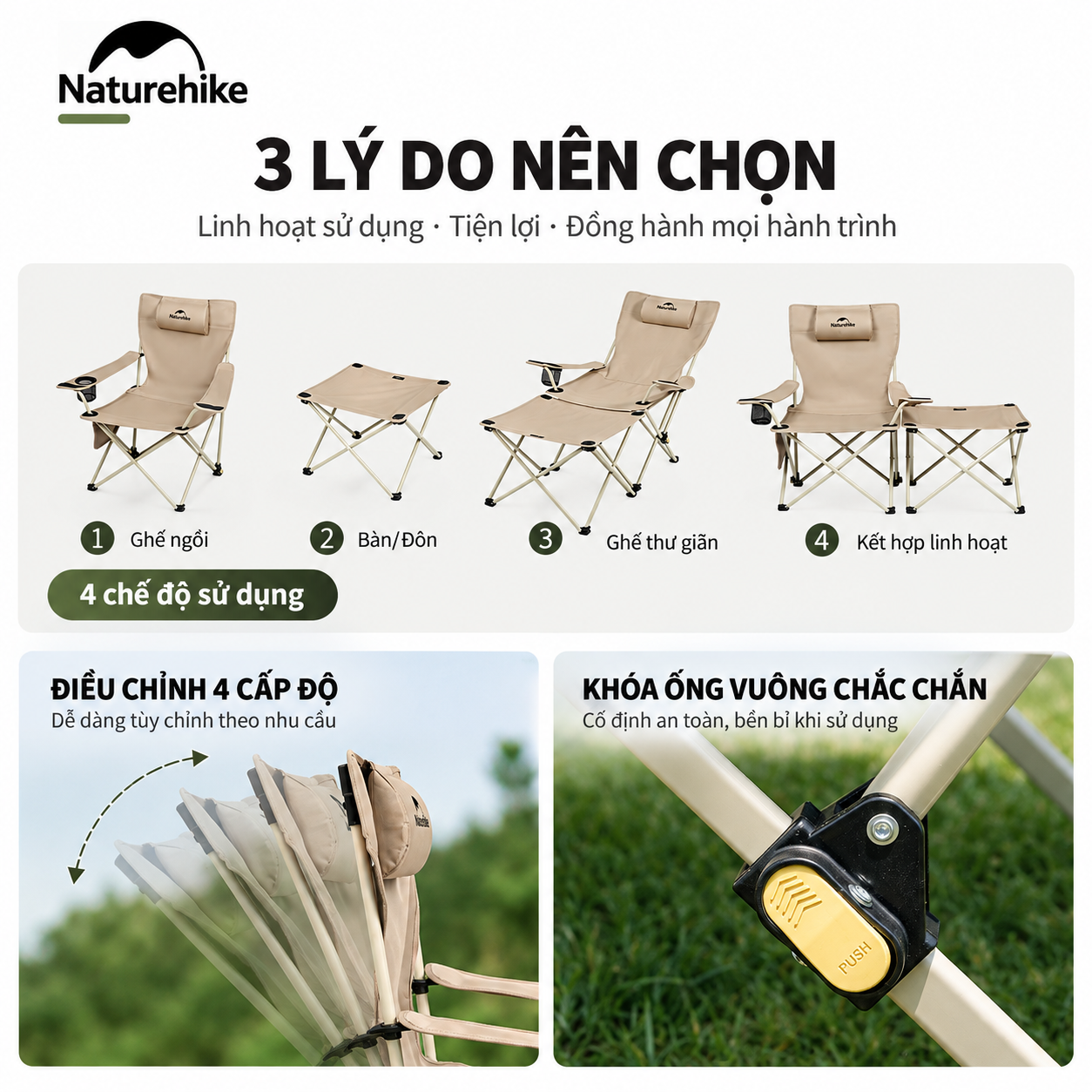 Ghế Thư Giãn 2 Trong 1 Naturehike – Ngả Lưng Gác Chân CNK2650JJ015