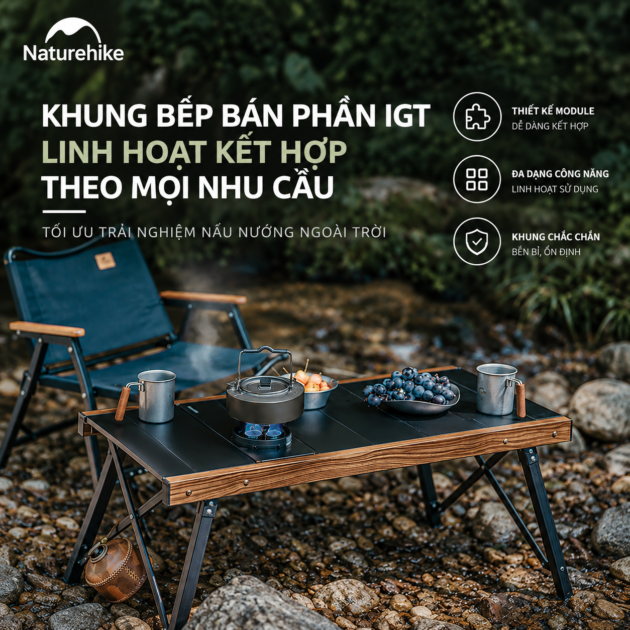 Bếp gas dã ngoại Naturehike - 3 đầu đốt, công suất lớn CNK2450CF019