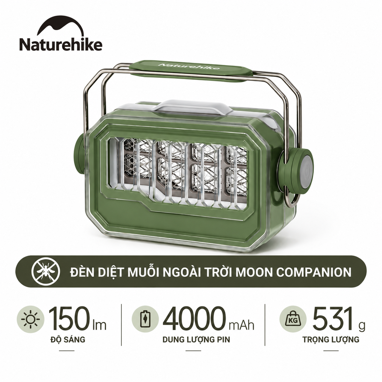 Đèn Diệt Muỗi Cắm Trại Naturehike Moon Companion 4000mAh – 150lm, 1000V, Sạc Type-C, 40 Giờ CNK2550ZM013