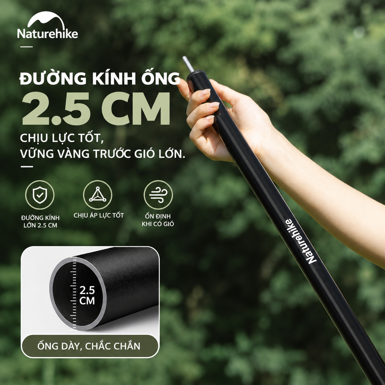 Cột Chống Tăng Naturehike – Cột Dựng Tarp Camping Thép Gấp Gọn, Khóa Bấm Chắc Chắn CNK2550PJ010
