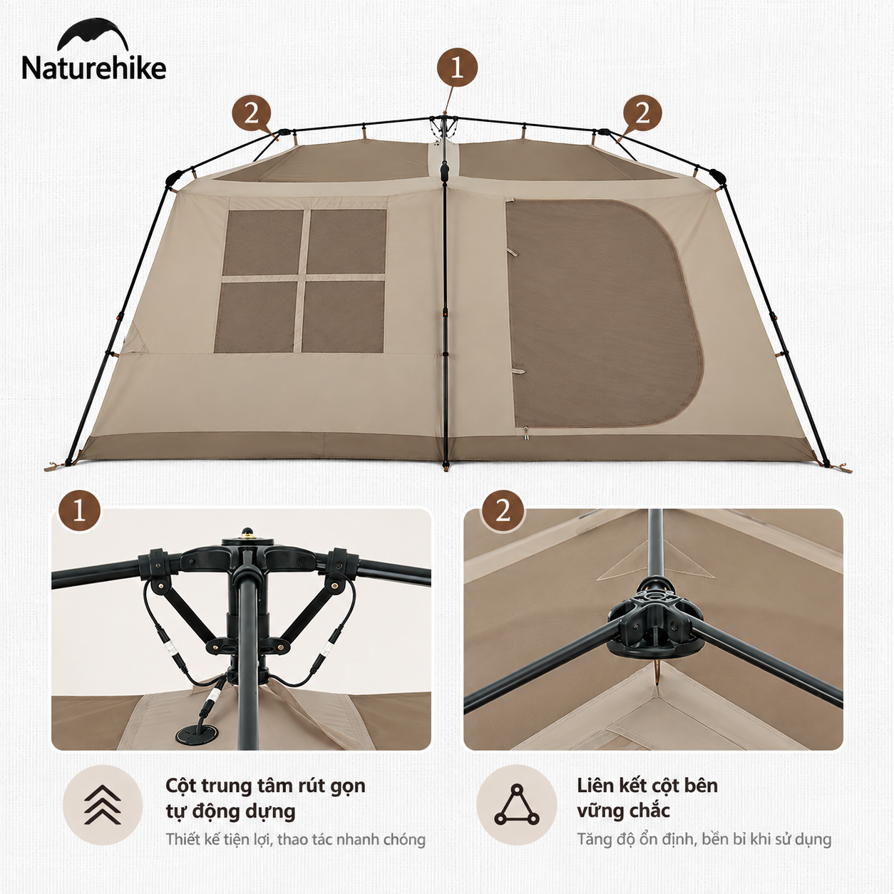 Lều Cắm Trại Naturehike Village 13 Tự Động, Lều Gia Đình 4-6 Người Rộng Rãi, Oxford 210D Tiblack Chống Nắng CNH22ZP004