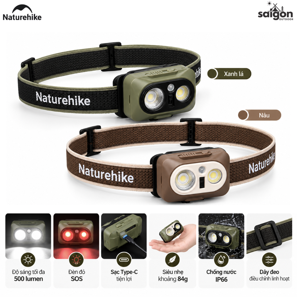Đèn Đội Đầu Naturehike Xingyu Max – 500LM | IP66 | 84g | Type-C CNK2450ZM010