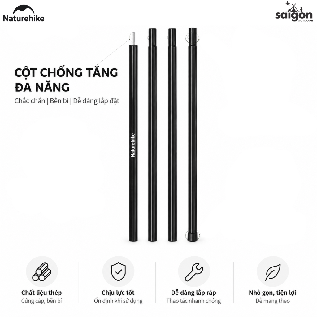 Cột Chống Tăng Naturehike – Cột Dựng Tarp Camping Thép Gấp Gọn, Khóa Bấm Chắc Chắn CNK2550PJ010