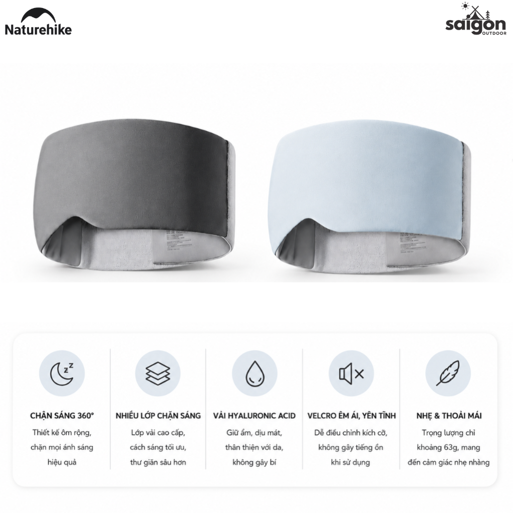 Bịt mắt ngủ Naturehike - Ôm trọn 360°, chắn sáng, velcro êm ái CNK2650PJ012