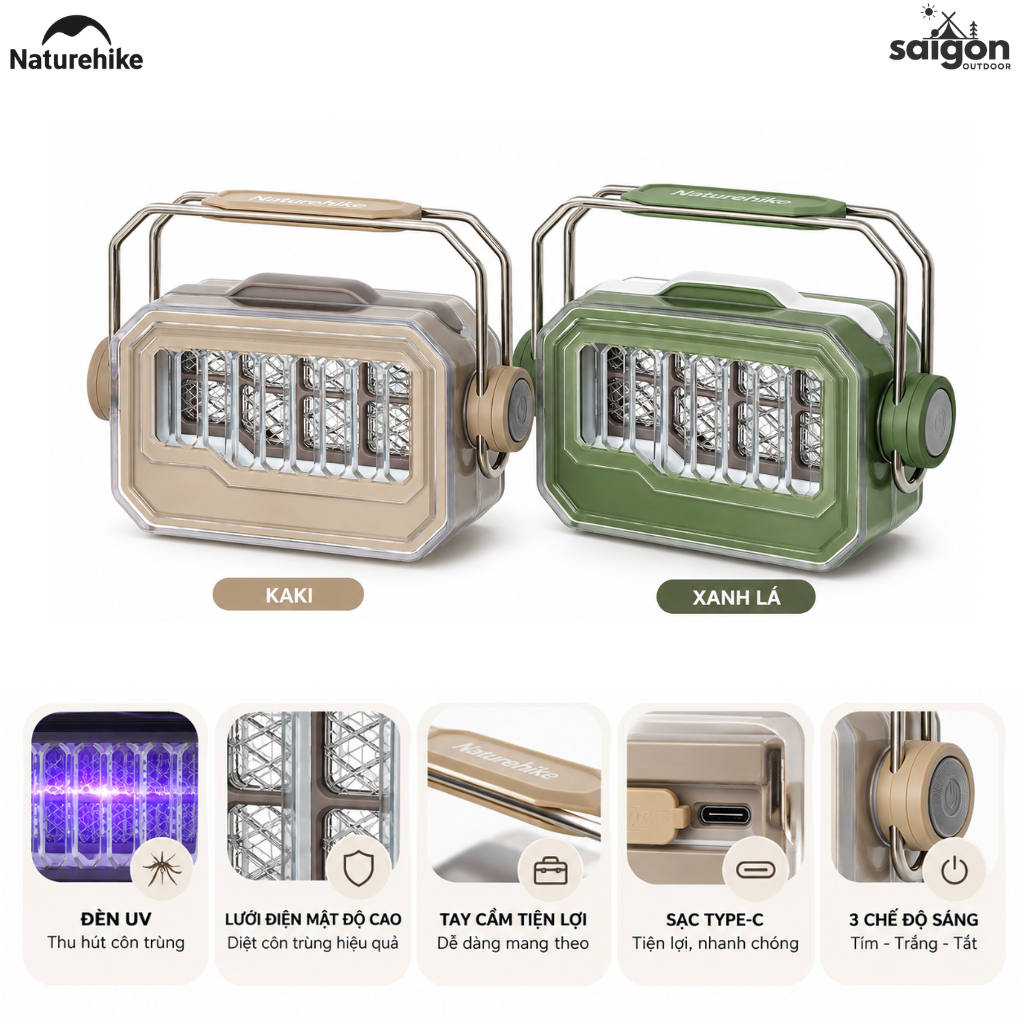 Đèn Diệt Muỗi Cắm Trại Naturehike Moon Companion 4000mAh – 150lm, 1000V, Sạc Type-C, 40 Giờ CNK2550ZM013