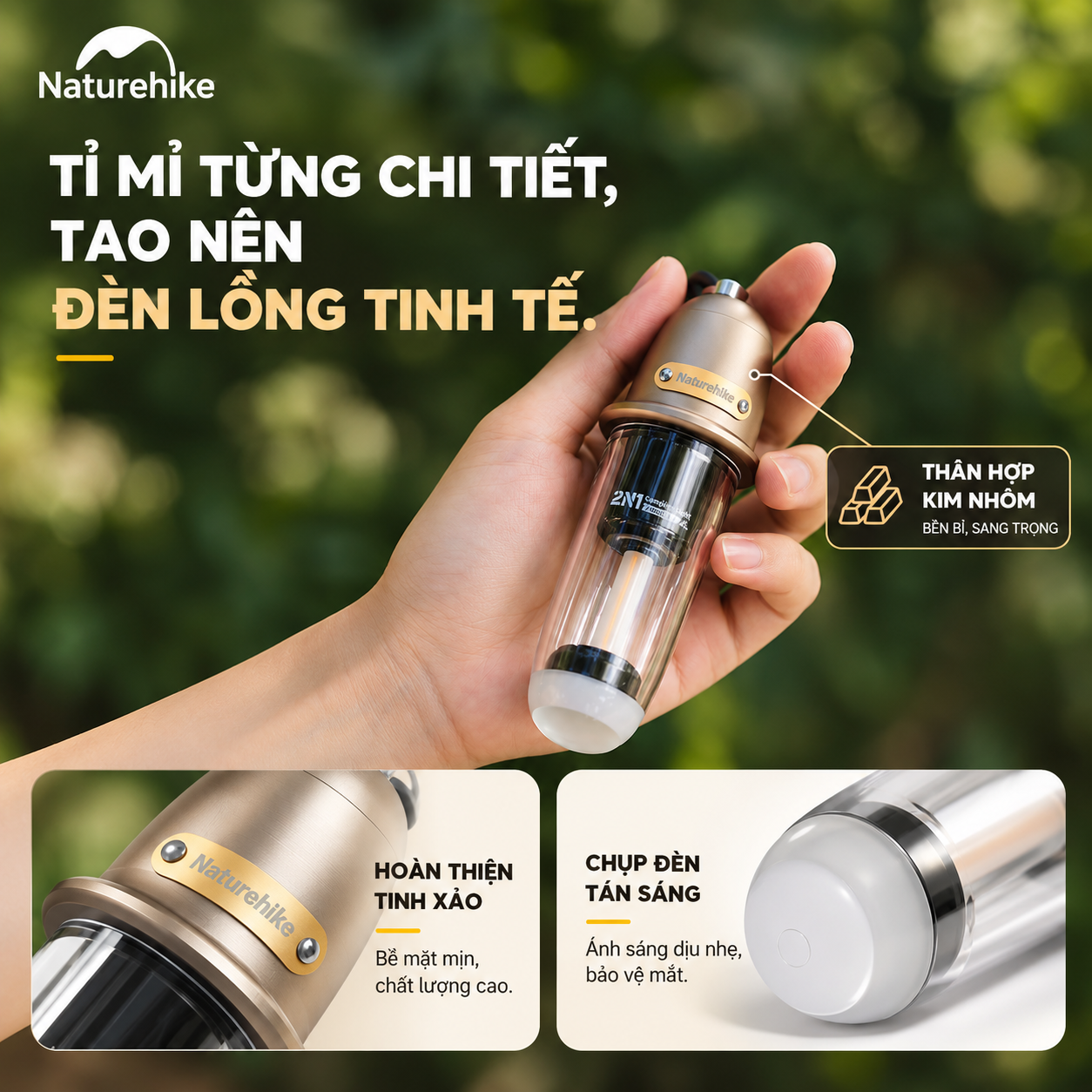 Đèn treo dã ngoại naturehike 2 trong 1 – Đèn camping mini, 2 chế độ sáng, Sạc Type-c CNK2350ZM010