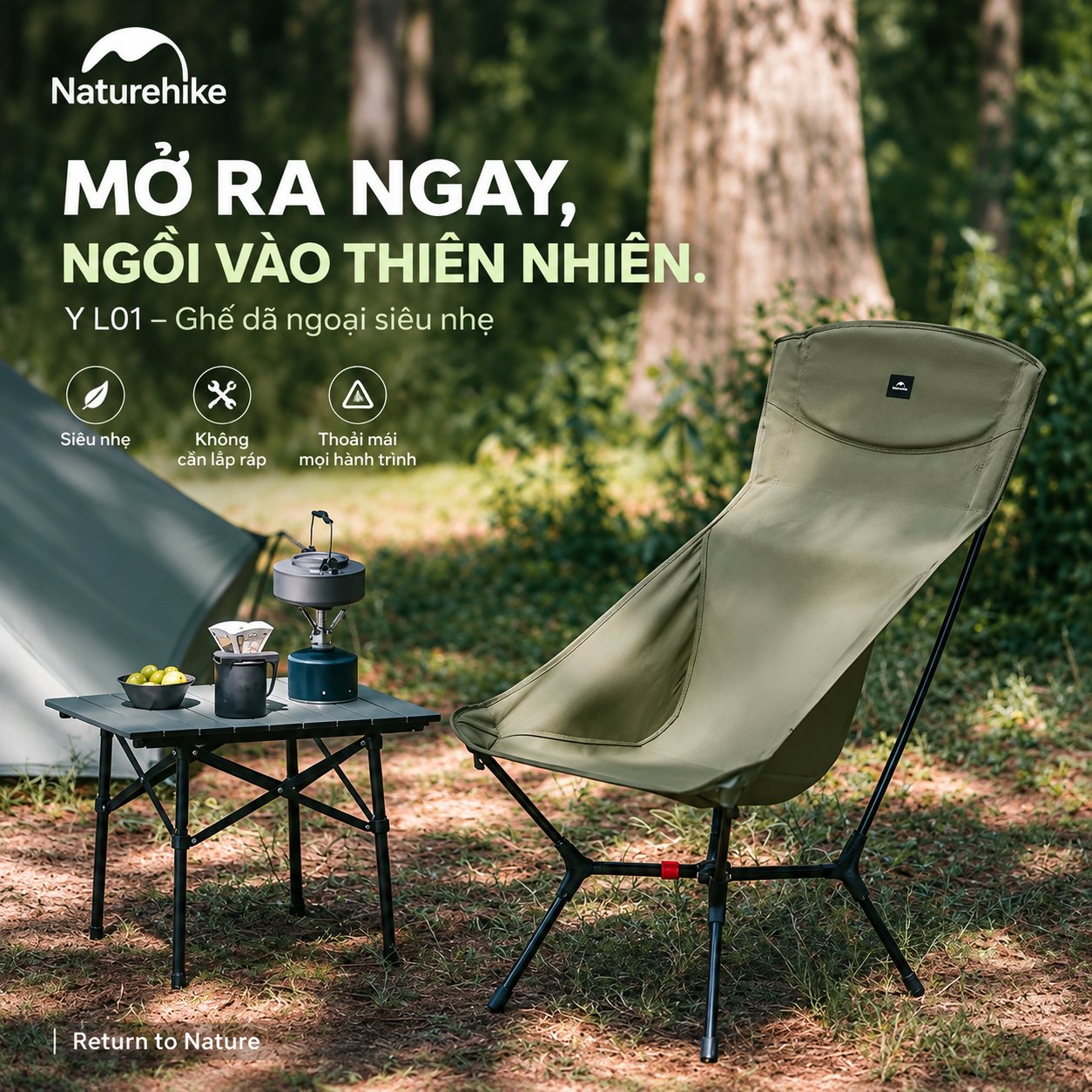 Ghế Dã Ngoại Naturehike YL01 – Tựa Lưng Cao, Đệm Êm, Gấp Gọn CNK2550JJ013