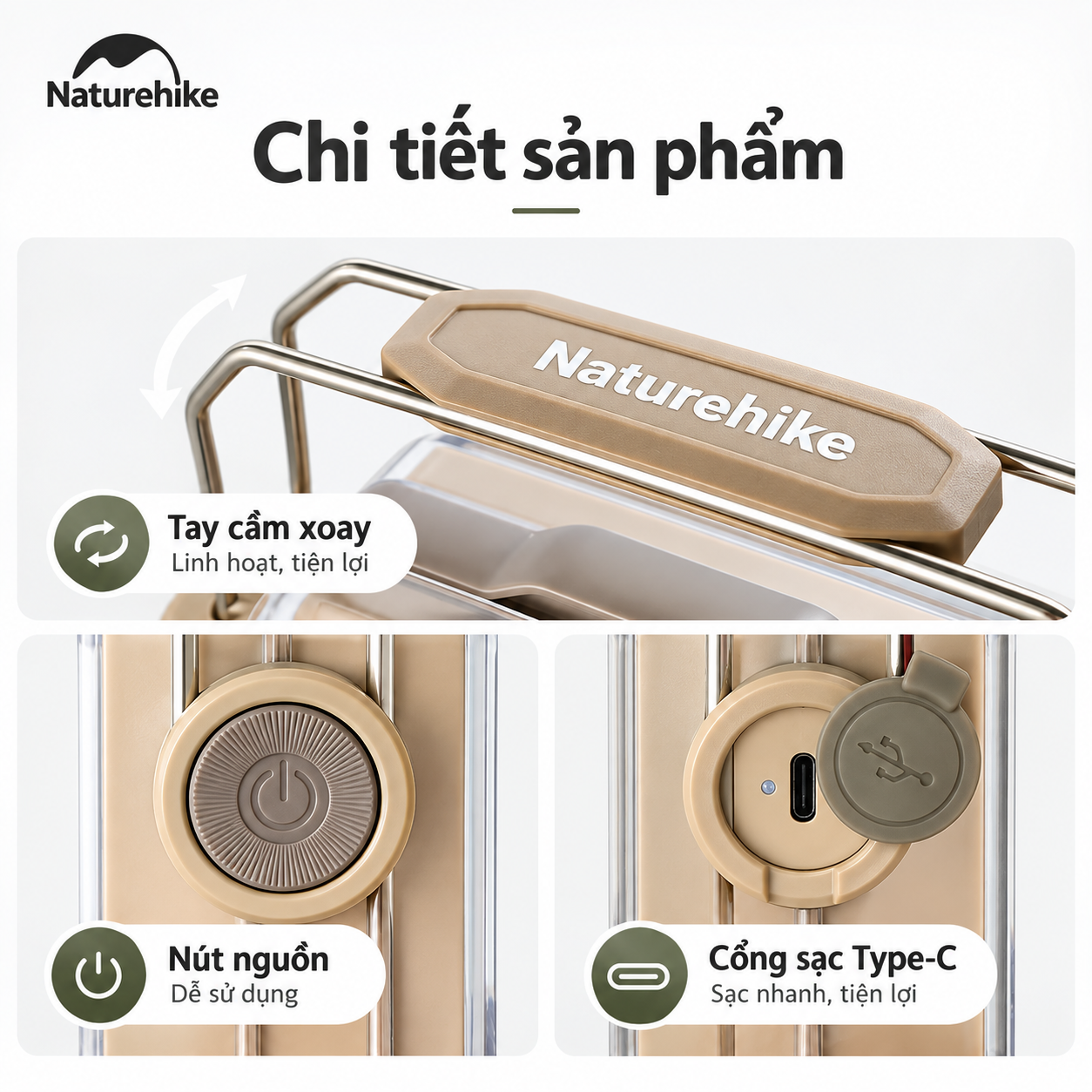 Đèn Diệt Muỗi Cắm Trại Naturehike Moon Companion 4000mAh – 150lm, 1000V, Sạc Type-C, 40 Giờ CNK2550ZM013