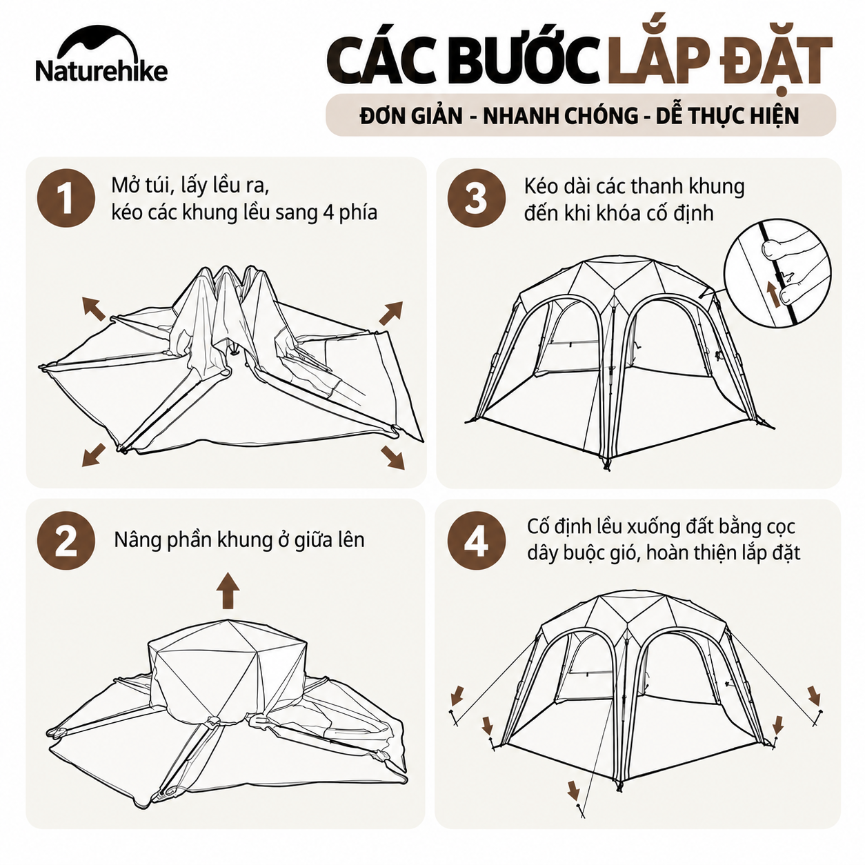 Lều Mái Vòm Lục Giác Naturehike 14m², Lều Cắm Trại Dã Ngoại Gia Đình Chống Nắng Chống Thấm CNK230WS014