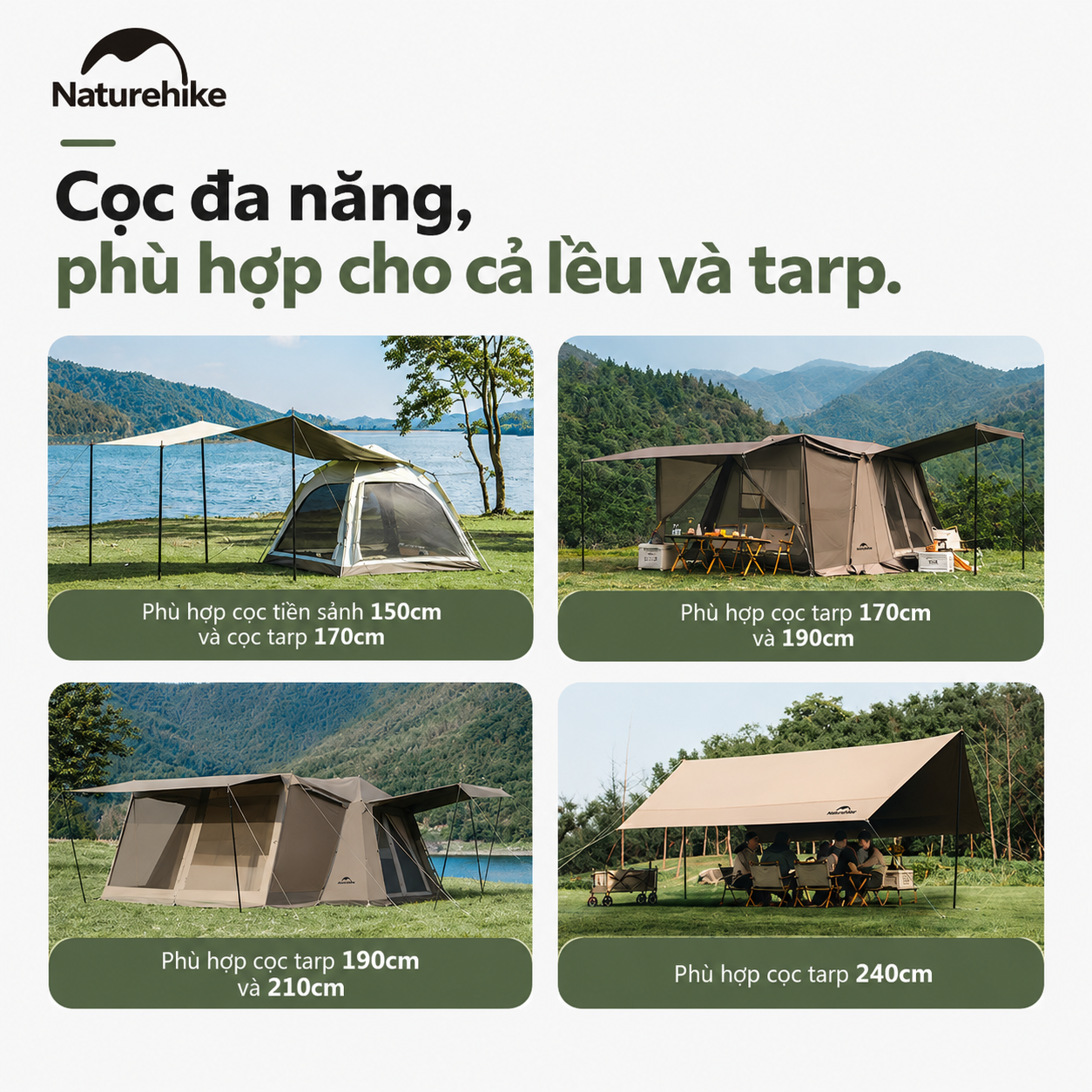Cột Chống Tăng Naturehike – Cột Dựng Tarp Camping Thép Gấp Gọn, Khóa Bấm Chắc Chắn CNK2550PJ010