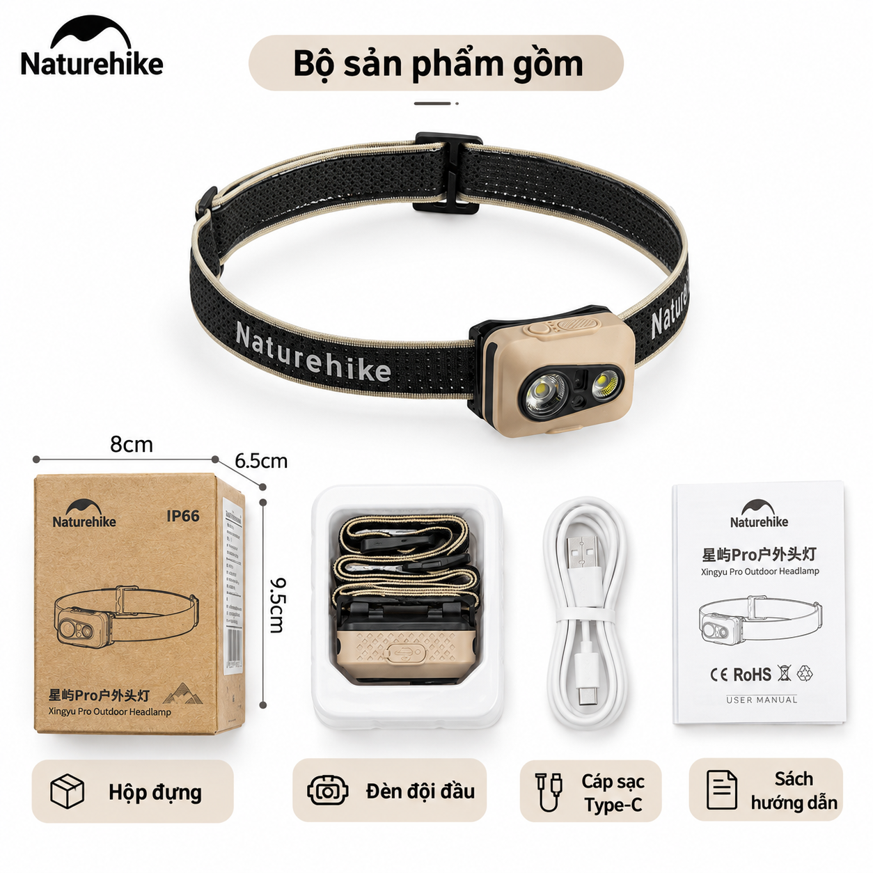 Đèn Đội Đầu Naturehike Starlit Pro – 400LM, 1200mAh, IP66, Cảm Biến Vẫy Tay, Góc Chiếu 70° CNK2450ZM015