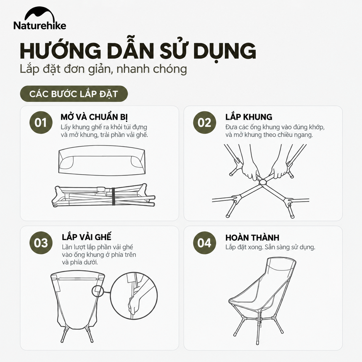 Ghế Dã Ngoại Naturehike YL01 – Tựa Lưng Cao, Đệm Êm, Gấp Gọn CNK2550JJ013