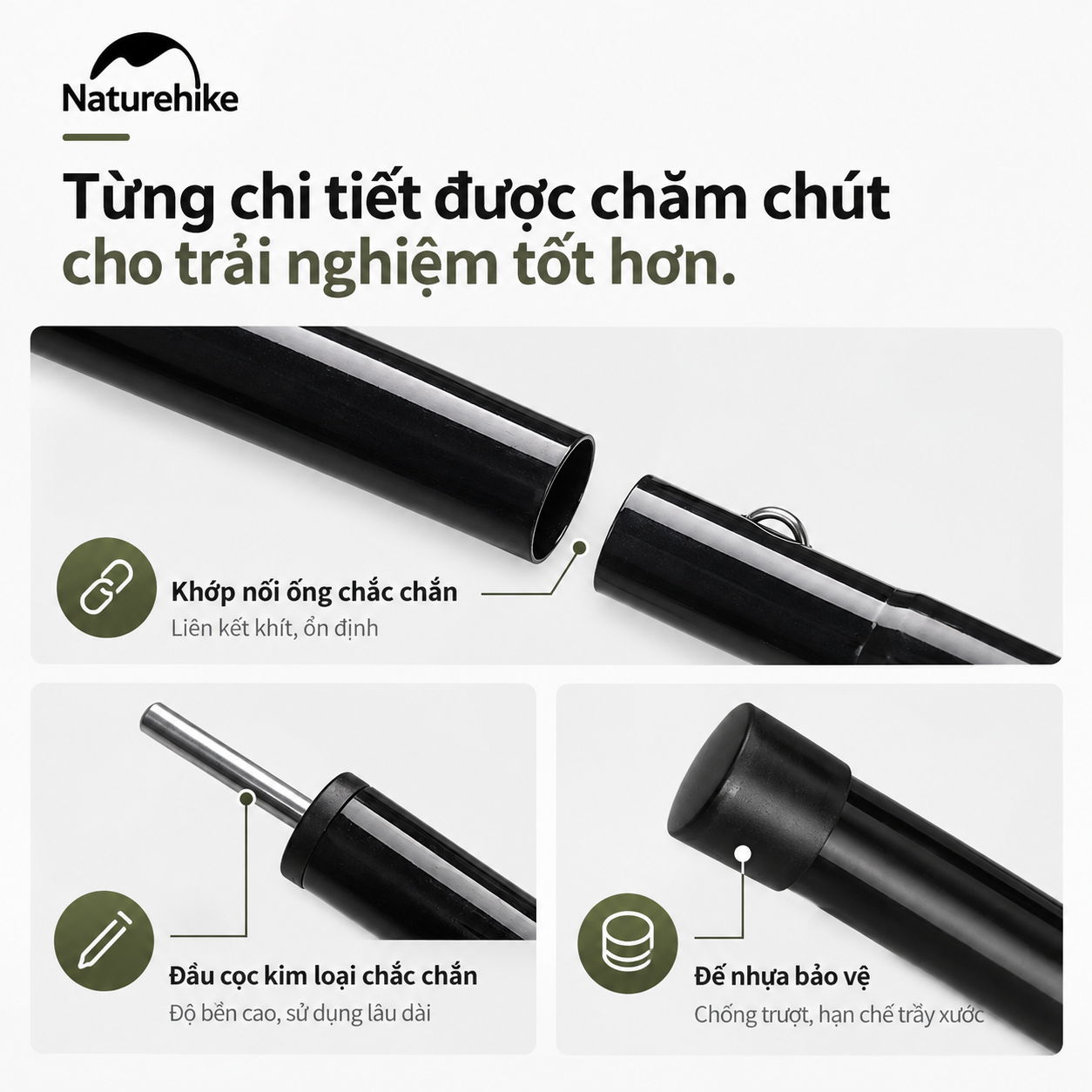 Cột Chống Tăng Naturehike – Cột Dựng Tarp Camping Thép Gấp Gọn, Khóa Bấm Chắc Chắn CNK2550PJ010