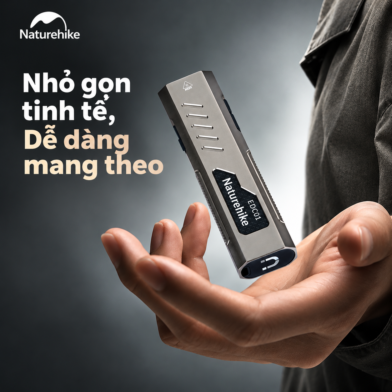 Đèn Pin Cầm Tay Naturehike EDC01 – 1500LM, Chiếu Xa 120m, Pin 1000mAh, IPX4, Sạc Type-C CNK2450ZM016