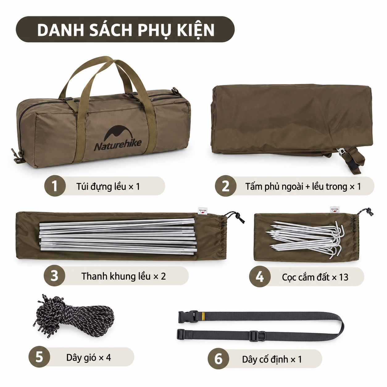 Lều Cắm Trại Naturehike 2-3 Người Siêu Nhẹ, Chống Nước PU2000mm+, UPF50+, Khung Nhôm 7001 CNK2300ZP024