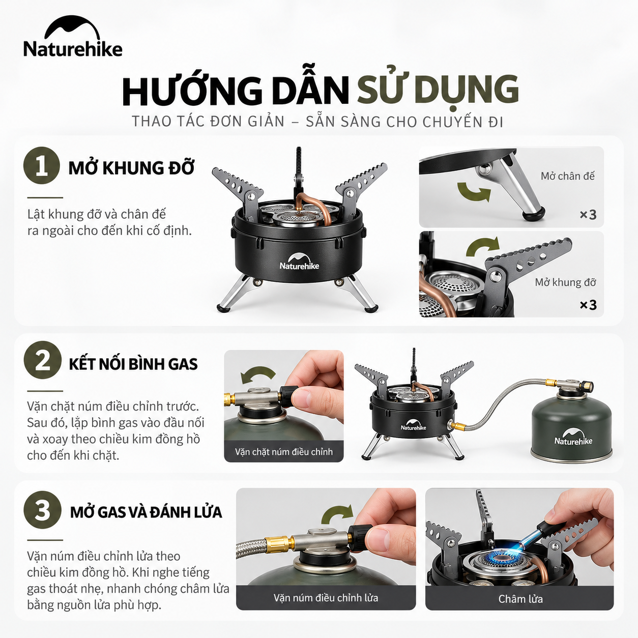 Bếp gas dã ngoại Naturehike - 3 đầu đốt, công suất lớn CNK2450CF019