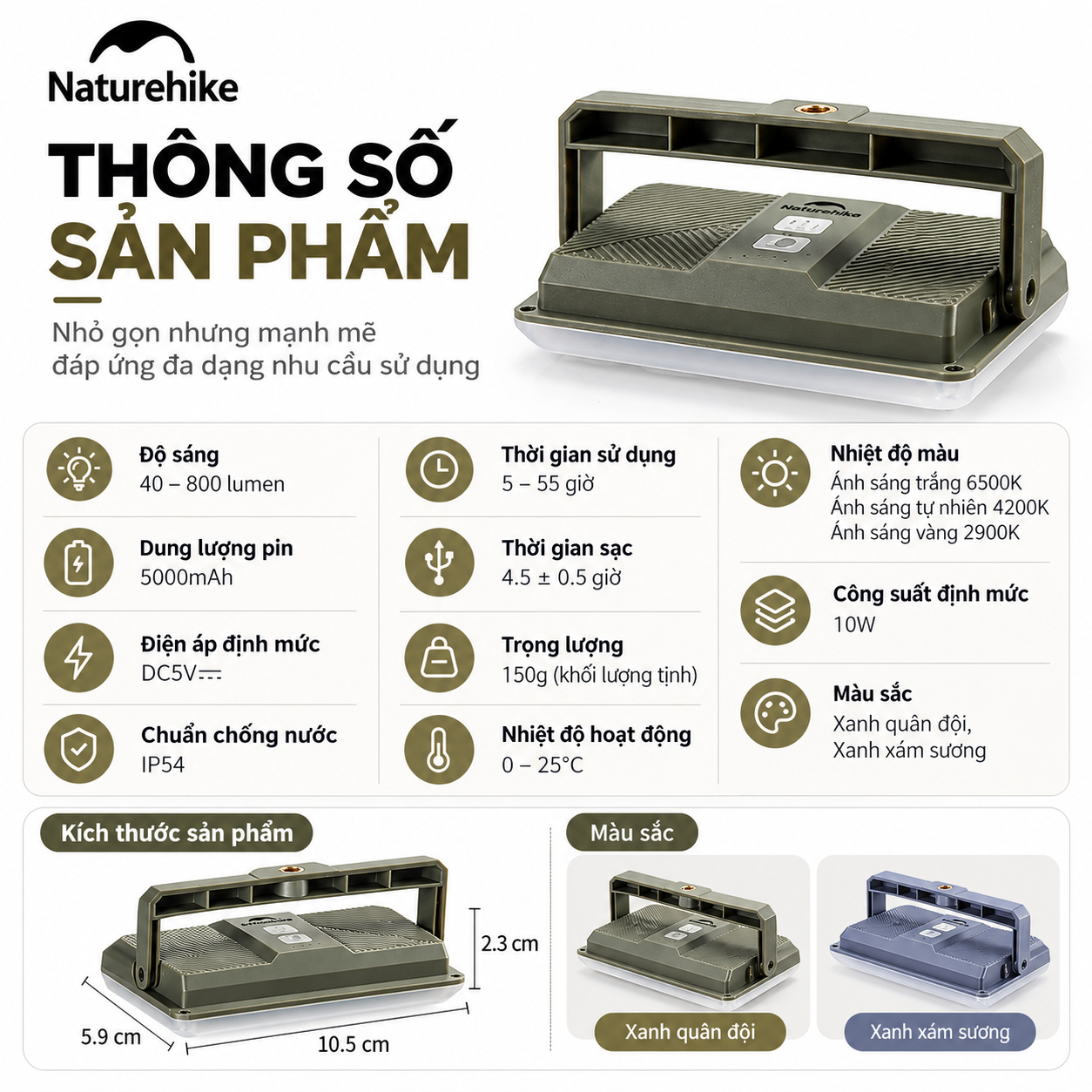 Đèn Cắm Trại Naturehike Star Air – 800LM | 5000mAh | 3 Màu Ánh Sáng CNK2650ZM010
