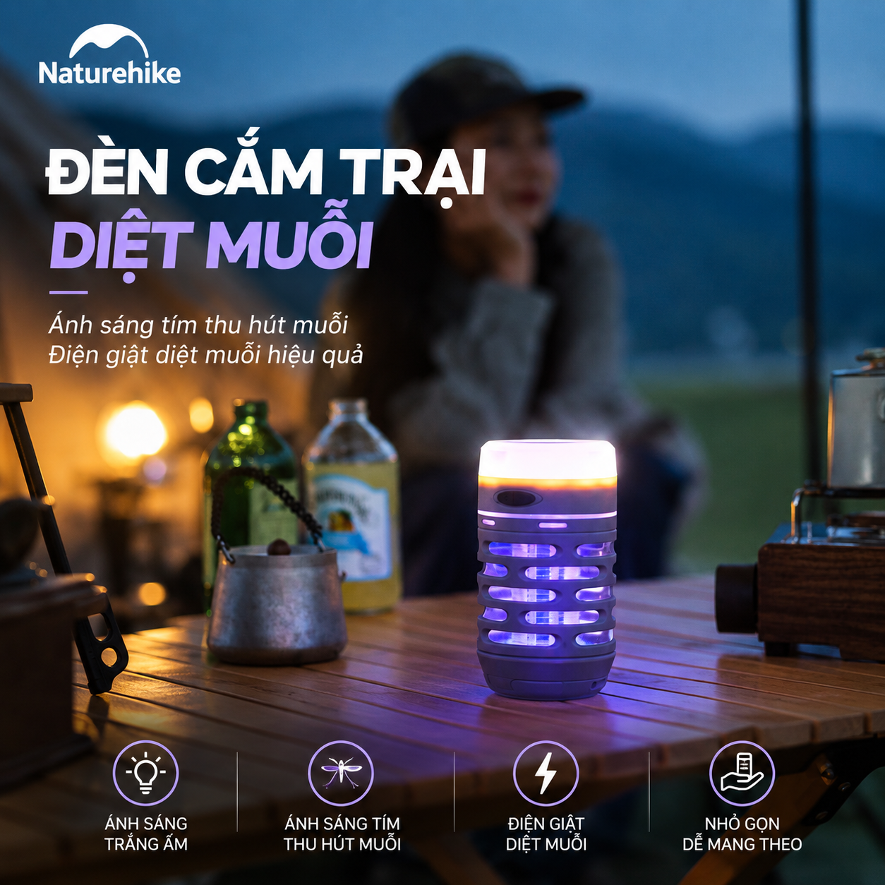 Đèn cắm trại diệt muỗi naturehike – Outdoor mosquito killer lamp | Chiếu sáng & bảo vệ không gian camping NH22ZM005