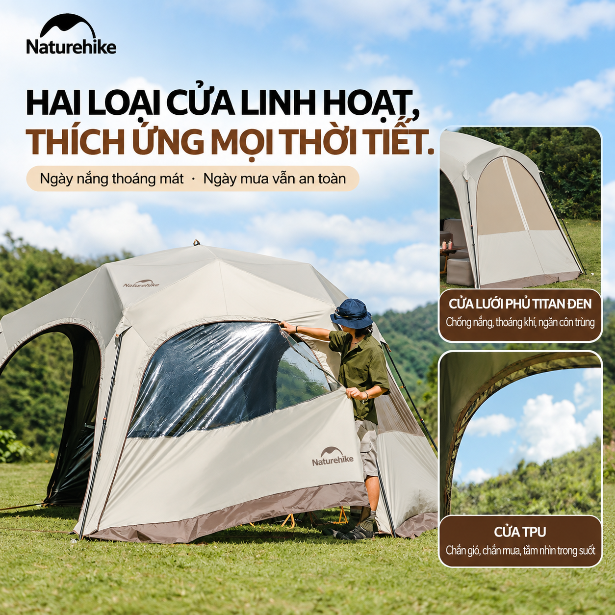 Lều Mái Vòm Lục Giác Naturehike 14m², Lều Cắm Trại Dã Ngoại Gia Đình Chống Nắng Chống Thấm CNK230WS014