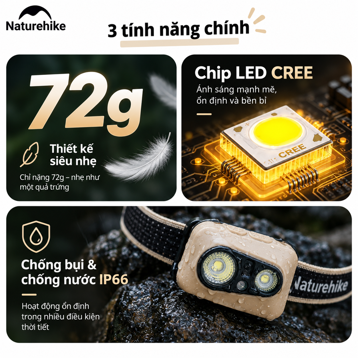 Đèn Đội Đầu Naturehike Starlit Pro – 400LM, 1200mAh, IP66, Cảm Biến Vẫy Tay, Góc Chiếu 70° CNK2450ZM015