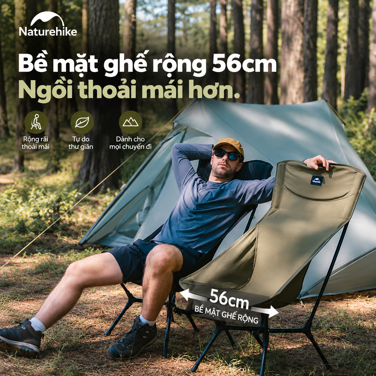Ghế Dã Ngoại Naturehike YL01 – Tựa Lưng Cao, Đệm Êm, Gấp Gọn CNK2550JJ013
