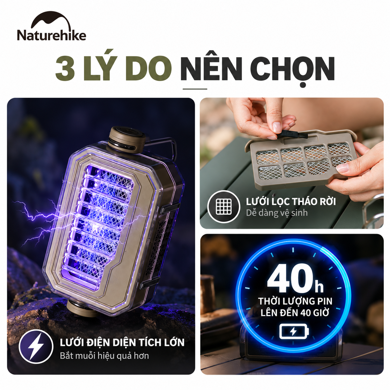 Đèn Diệt Muỗi Cắm Trại Naturehike Moon Companion 4000mAh – 150lm, 1000V, Sạc Type-C, 40 Giờ CNK2550ZM013