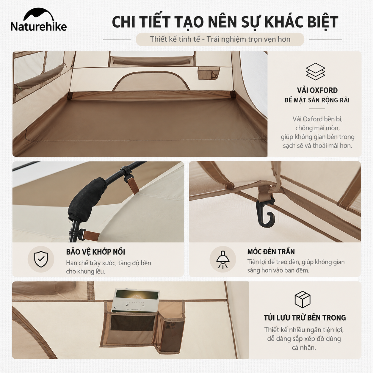 Lều Cắm Trại Naturehike Village 13 Tự Động, Lều Gia Đình 4-6 Người Rộng Rãi, Oxford 210D Tiblack Chống Nắng CNH22ZP004