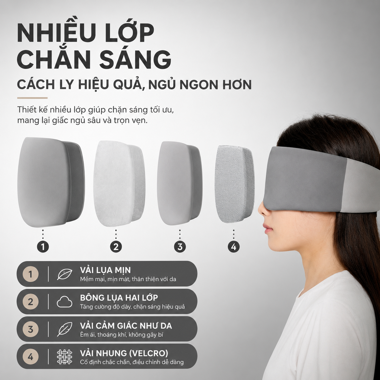 Bịt mắt ngủ Naturehike - Ôm trọn 360°, chắn sáng, velcro êm ái CNK2650PJ012
