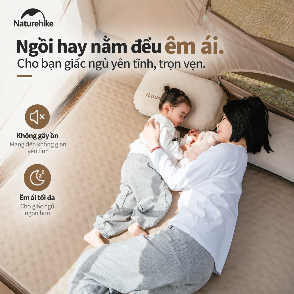 Đệm hơi tự bơm naturehike c12 – đệm ngủ camping 12cm, nhiều kích thước, êm ái & thoải mái CNK2300WS011